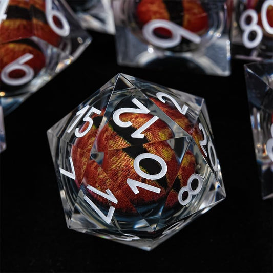 DND Dice Dragon Eye Resin Dice Set Liquid Core Polyhedral RPG D&d Dice Set with Gift Box,D&d Dice for Role Playing RPG DND MTG Table Game D20 D12 D10 D8 D6 D4 - color: Transparent Red
