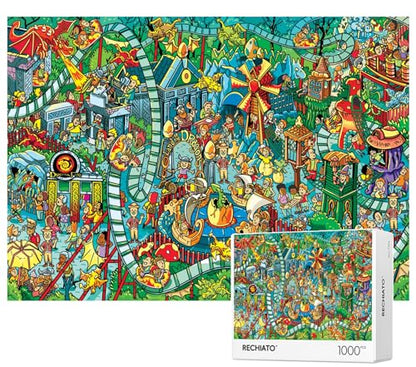 Jigsaw Puzzles for Adults, 1000 Pieces Dinosaur Park Puzzle, Cartoon Painting Challenging Puzzles for Family Activity Game Nights Gifts Fidget Stress Relief - color: Dinosaur Park