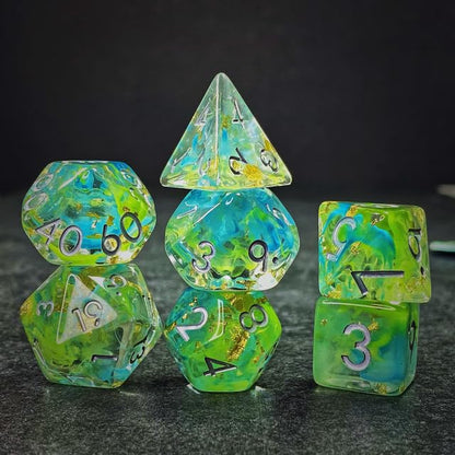 Sage’s Portal Cantrips DND Dice Set - Round Edge Resin 7-PC Polyhedral DND Dice Set for Dungeons and Dragons D&D RPG Tabletop TTRPG (Green/Blue Swirl) - color: Green/Blue Swirl