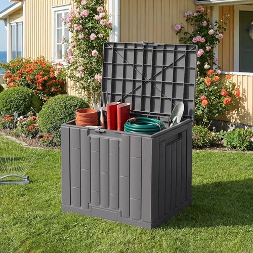 Jocoevol Deck Box 30 Gal, UV Resistant & Waterproof Outdoor Storage Box with Lock, Easy Assemble Storage Bins Container for Pool Patio Garden - size: 30Gal