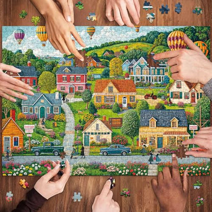 Puzzles for Adults 1000 Pieces, Happy Town Jigsaw Puzzle with 1:1 HD Poster, Perfect Interlocking No Dust, Stress Relief Ideal Gift for Family Games - color: Happy Town