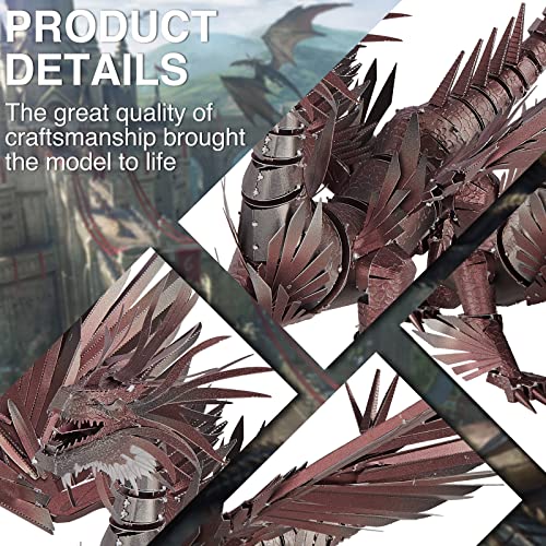 Piececool 3D Puzzles for Adults, Hellstrom Dragon Metal Model Building Kits, Challenging Brain Teaser Metal Puzzles for Stress Relief - color: Darkred