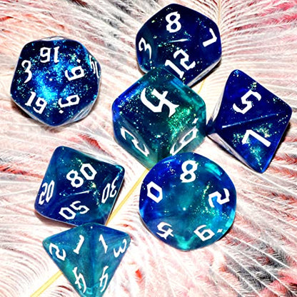 Galaxy Dice Set| Dark Blue Mix Cyan Crystal DND Dice Set for Board Game - color: Dark Blue Cyan