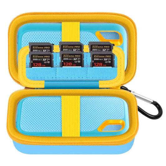 Comecase Dual SSD Case for SanDisk Extreme Portable SSD and Extreme PRO | Holds 2 Drives & 12 SD Cards, Elastic Strap Fit 500GB/1TB/2TB/4TB/8TB, Cable Groove & Carabiner for Travel,Sky Blue,Box Only - color: Sky Blue