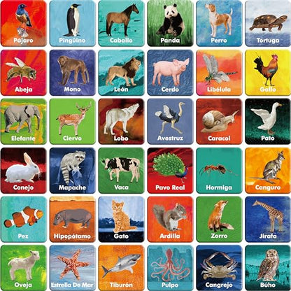 Hebayy 36 Pairs Animal Matching Game, 72PCS Spanish Flashcards 36 Designs Memory Cards Educational Learning Toys for Preschool 4 5 6 Years Old (Each Measures 2” X 2”) - style: Real Animals-B (Spanish version)