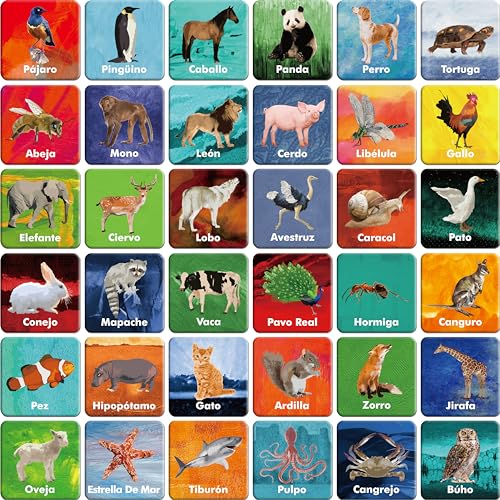 Hebayy 36 Pairs Animal Matching Game, 72PCS Spanish Flashcards 36 Designs Memory Cards Educational Learning Toys for Preschool 4 5 6 Years Old (Each Measures 2” X 2”) - style: Real Animals-B (Spanish version)
