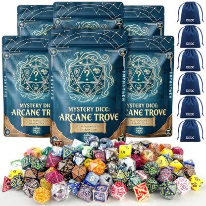 DEDC 42 PCS DND Dice Set, 6 Mystery Bags for Dice Goblins and RPG Games | DND Dice Set DND Gifts for Dungeons and Dragons DMs, 1 in 10 Legendary Dice with Random Polyhedral Dice - size: 6 Pack