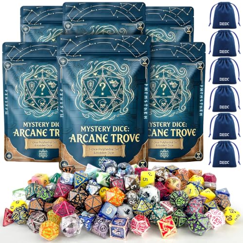 DEDC 42 PCS DND Dice Set, 6 Mystery Bags for Dice Goblins and RPG Games | DND Dice Set DND Gifts for Dungeons and Dragons DMs, 1 in 10 Legendary Dice with Random Polyhedral Dice - size: 6 Pack