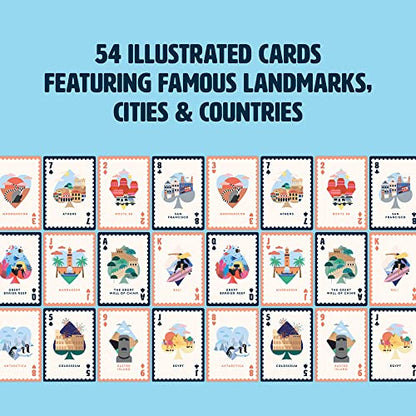 Ridley's Games: Travel Destinations Playing Cards | Full Deck of Cards with 54 Unique Travel Destinations | Travel Fun Facts on All Cards for Travel Lovers | Storage Tin Included - style: Travel Destinations Playing Cards