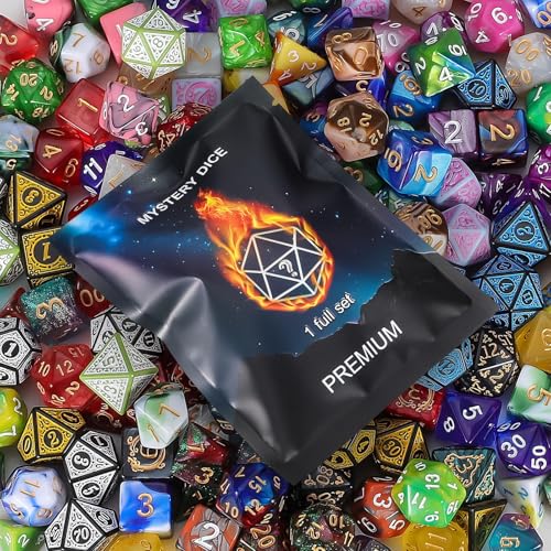Mystery Dice Set – 7 Pcs Acrylic Polyhedral Dice + 1 Pcs Velvet Bag | Random Patterns & Various Styles DND Dice Gifts for D&D, Pathfinder, MTG, Table Game Night, Dice Goblins, RPG Players & DMs - style: 1 bag Mystery Dice