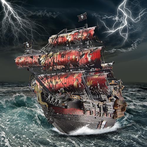 Piececool 3D Metal Puzzles for Adults, Red Queen Anne's Revenge Pirate Ship Model Kits, 3D Watercraft Model Building Kit, DIY Craft Kits Difficult 3D Puzzles for Family Time - color: Queen Anne's Ii