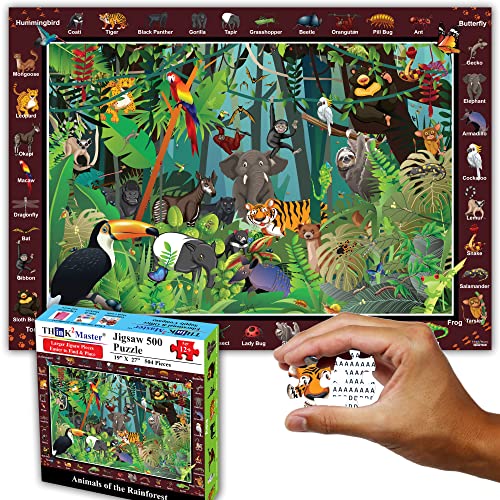 Think2Master Rainforest Jungle Animals 500 Pieces vith Large Pieces Jigsaw Puzzle for Seniors, Adults & Families. Great Gift Size: 26.8” X 18.9” - style: Animals of the Rainforest