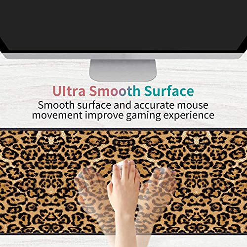 Desk Pad Mat Gaming Mouse Pads with Coasters Set, Stitched Edges Design Mouse Pad XXL Large Mouse Pad for Laptop Computers Leopard Print Desk Writing Mat for Office & Home 31.5"x 11.8" - color: Leopard Print