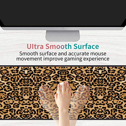 Desk Pad Mat Gaming Mouse Pads with Coasters Set, Stitched Edges Design Mouse Pad XXL Large Mouse Pad for Laptop Computers Leopard Print Desk Writing Mat for Office & Home 31.5"x 11.8" - color: Leopard Print