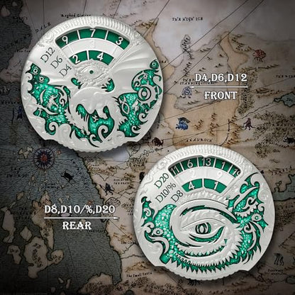 DNDND Dragon Roulette Spinner Metal Dice 7-in-1 Fidget Spinner DND Dice Set with Gorgeous Gift Box for Dungeons and Dragon and Tabletop Game (Silver with Green) - color: Dragon Silver Green