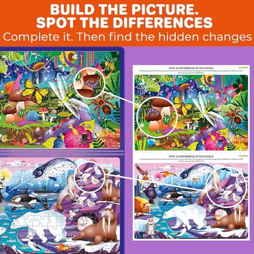 QUOKKA Magnetic Puzzles for Kids Ages 4-6 – 100 PCS Magnetic Puzzle Book for Toddlers 3-5 – 2 Puzzles & 2 Spot The Difference Maps – Search & Find Travel Games – Activity Book Bugs & Polar Animals - color: Bugs 100pcs