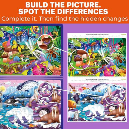 QUOKKA Magnetic Puzzles for Kids Ages 4-6 – 100 PCS Magnetic Puzzle Book for Toddlers 3-5 – 2 Puzzles & 2 Spot The Difference Maps – Search & Find Travel Games – Activity Book Bugs & Polar Animals - color: Bugs 100pcs