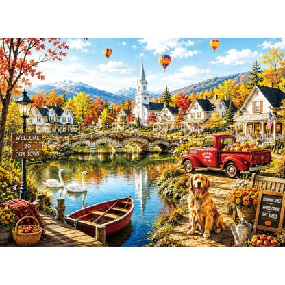 300 Piece Jigsaw Puzzle for Kids & Adults - European Village Puzzle with Lake, Colorful Houses, Bridge & Autumn Landscape, for Boys Girls Ages 8+, 20.5 x 15 in - color: European