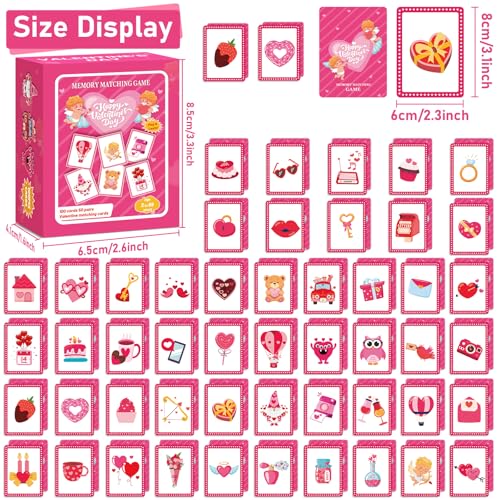 gisgfim 100 PCS Memory Matching Game Valentine's Day Concentration Memory Games Card Educational Game for Kids Educational Ages 3-8 A Fun & Fast Heart Gnome Matching Games - style: Valentine's Day