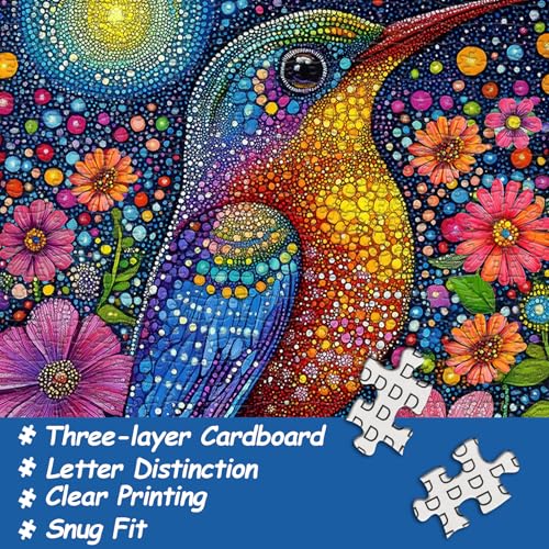 Sparkle Hummingbird Puzzles for Adults 1000 Pieces, Colorful Bird Flowers Jigsaw Puzzles, Animal Plant Nature Beautiful Garden Themed Puzzle, Difficult Hard Impossible Challenge for Adults - style: Sparkle Hummingbird