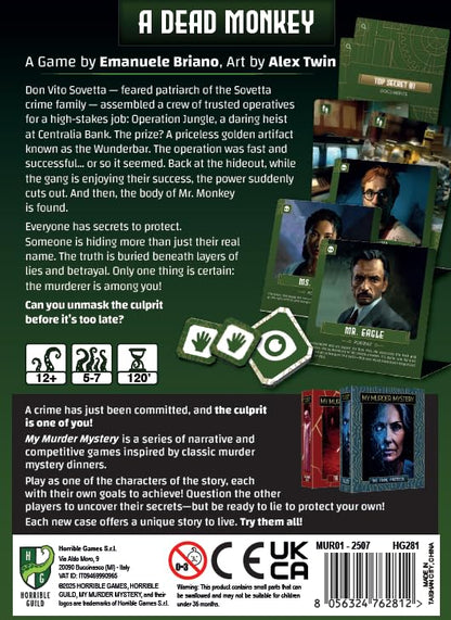 Horrible Guild My Murder Mystery - A Dead Monkey, Host Your Own Murder Mystery Event, Solve The Case, Ideal for Game Nights, 5-7 Players