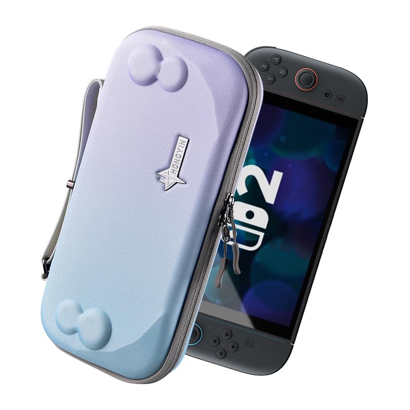 UYIYE Carrying Case for Nintendo Switch 2 2025, 7.9 Inch Hard Shell Protective Travel Case, Shockproof Portable Storage Bag with 9 Game Card Slots, Soft Plush Lining & Console Lift Strap,Blue&Purple - color: NS2-Blue Purple
