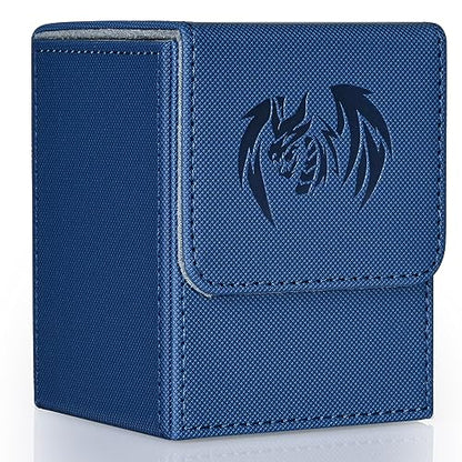UAONO Card Deck Box for Yugioh MTG, 100+ Deck Case with 2 Dividers Fits TCG CCG PTCG, PU Leather Strong Magnet Card Storage Box Compatible with Magic Commander Trading Cards (Navy, Sky Dragon) - color: A1-Blue