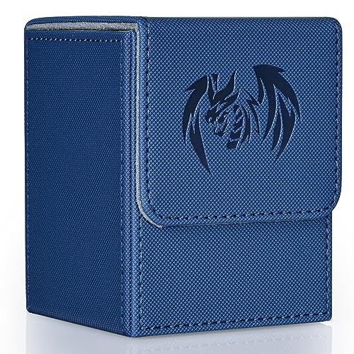 UAONO Card Deck Box for Yugioh MTG, 100+ Deck Case with 2 Dividers Fits TCG CCG PTCG, PU Leather Strong Magnet Card Storage Box Compatible with Magic Commander Trading Cards (Navy, Sky Dragon) - color: A1-Blue