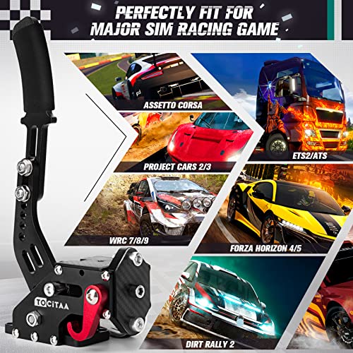 TOCiTAA 64 Bit USB Handbrake, Upgraded PC Sim Racing Games Handbrake for Logitech G25 G27 G29 G920 G923 Thrustmaster T500 T300, with Hall Sensor & 2m Cable, without Clamp, Black