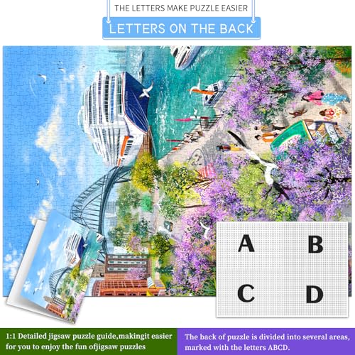 HUADADA Puzzles for Adults 1000 Pieces-Bay Stroll | Eco matte oil print, eye strain relief, tight puzzle piece fit, vibrant colours,gifts for men women - color: Bay Stroll