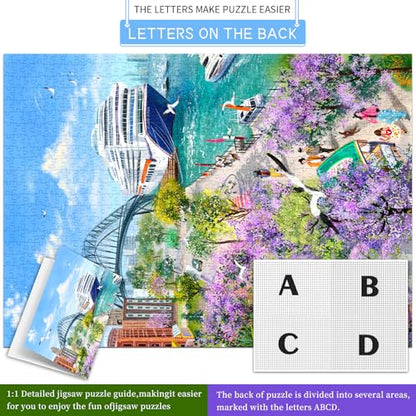 HUADADA Puzzles for Adults 1000 Pieces-Bay Stroll | Eco matte oil print, eye strain relief, tight puzzle piece fit, vibrant colours,gifts for men women - color: Bay Stroll