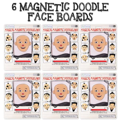 ArtCreativity Magnetic Face Doodle Board - 6 Pack - Magnetic Drawing Board for Kids - Create Different Hair and Beard Styles - Magnetic Travel Games - Retro Toys from The 90s - Easter Basket Stuffers - style: 6 Pack