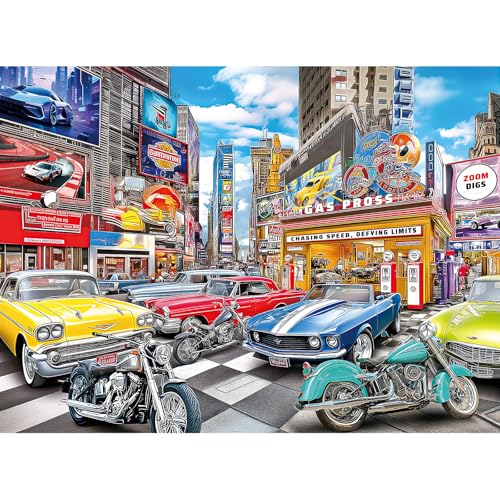 300 Piece Puzzles for Adults, 300 Piece Puzzles for Adults Elderly Large Piece, Car Motorcycle Club Jigsaw Puzzle, Funny Gift for Adult Kids Senior Challenging Family Games Toy, 20.5 X 15 in - color: Car Motorcycle