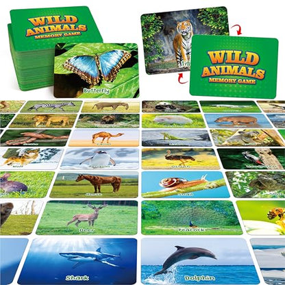 Hebayy Wild Animal Matching Game, 80 PCS Realistic Animal Memory Matching Cards for Toddlers 40 Pairs Real Animal Memory Cards Educational Toys for Preschool Boys & Girls 4 5 6 Years Old - style: Animal