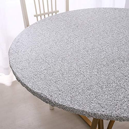 Walrus Round Vinyl Fitted Tablecloth with Flannel Backing Elastic Edge Design Table Cover Waterproof Oil-Proof PVC Table Cloth Stain-Resistant Best for 37"-44" Round - color: Grey, size: 44" (Round)