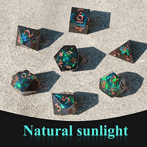 Sharp Edge DND Dice Set Handmade 7 Accessories Dice for Dungeons and Dragons TTRPG Games, Multi-Sided RPG Polyhedral Resin Sharp Edge Dice Roleplaying Games - color: Green Brown New