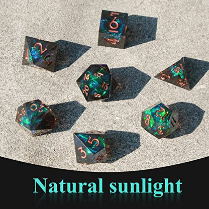 Sharp Edge DND Dice Set Handmade 7 Accessories Dice for Dungeons and Dragons TTRPG Games, Multi-Sided RPG Polyhedral Resin Sharp Edge Dice Roleplaying Games - color: Green Brown New