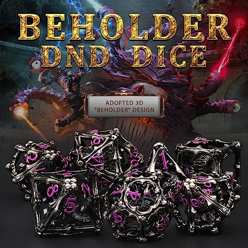 Beholder Dice Set DND, Dragon Eye Dice, ZHOORQI 7PC/Set Polyhedral Dices for Dungeons and Dragons, RPG, Eye Monster DND Gifts (Eye-Purple) - color: Eye- Purple
