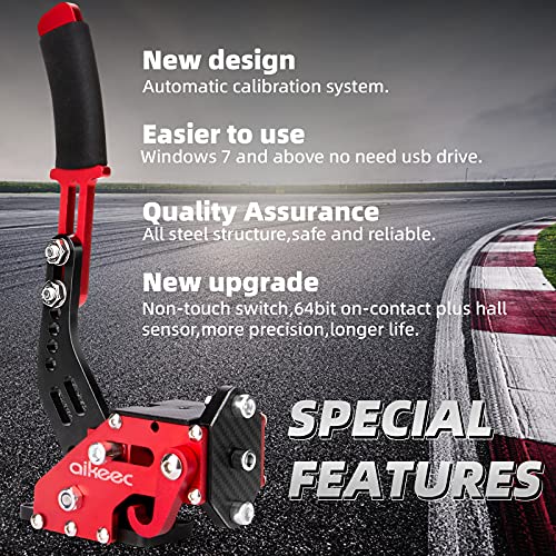 aikeec 64 Bit USB Handbrake with Clamp for PC Windows Sim Racing Games G25 G27 G29 T500 FANATECOSW Dirt Rally with Handle Grip - color: red, size: with clamp