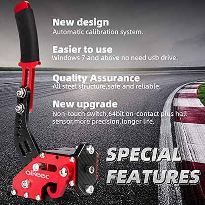 aikeec 64 Bit USB Handbrake with Clamp for PC Windows Sim Racing Games G25 G27 G29 T500 FANATECOSW Dirt Rally with Handle Grip - color: red, size: with clamp