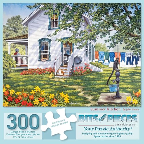 Bits and Pieces 300 Piece Puzzles for Adults - Summer Kitchen - 300 Large Pieces 18" x 24" Jigsaw Puzzles, Americana Country Farmhouse, No 2 Pieces Alike - size: 300 Piece Puzzle