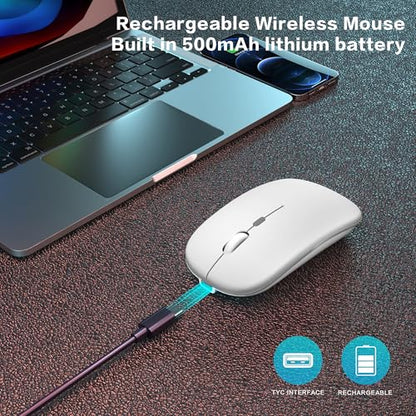 AIKOKOK Wireless Bluetooth Mouse, Rechargeable Dual Mode Mouse,Bright White | BT 5.2 & 2.4G USB Receiver, 3 Adjustable DPI,LED Lights,Slim,Silent,Portable Computer Mouse for Laptop,PC,MacBook,iPad,Tablet - color: Bright White