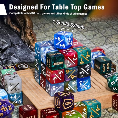 MTG Counter Dice Set, 90 Pieces Marble Color D6 Cube Dice -1/+1 Life Counter and Shield Counter Dice for Magic The Gathering,TCG,Cards Gaming Accessories with Dragon Bag