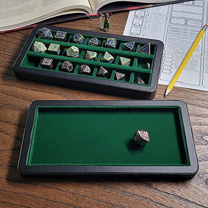 Forged Dice Co. Premium Large Divided Case - Combined Box and Tray - Holds Polyhedral Sets - 21 Felt-Lined Chambers - Magnetic Lid Closure - Perfect Metal Storage Box - Green - color: Green