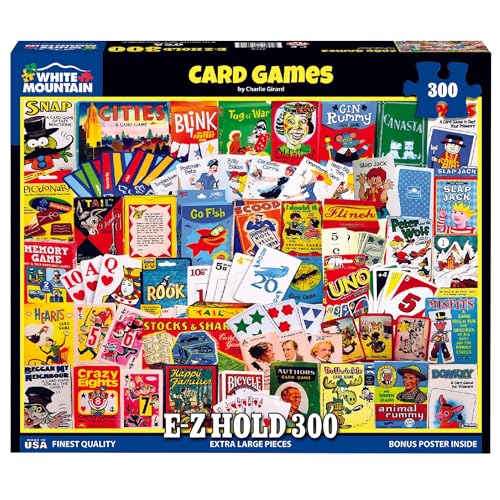 White Mountain 300 Piece Jigsaw Puzzle Retro Collage Gift, Card Games | Large Pieces, Gift for Adults and Family, 18"x24" in