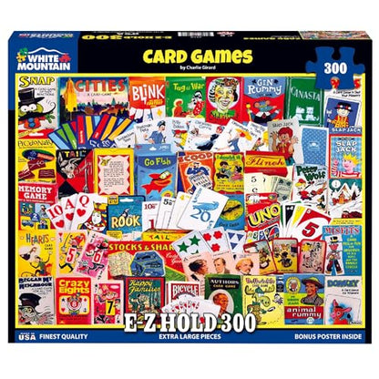 White Mountain 300 Piece Jigsaw Puzzle Retro Collage Gift, Card Games | Large Pieces, Gift for Adults and Family, 18"x24" in