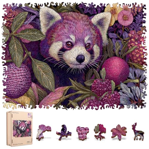 Mocfesk Wooden Puzzles for Adults, Red Panda Puzzles 200 Pieces | Unique Shaped Animal Jigsaw Puzzles for Adults and Kids, Birthday Gifts Fun Family Game 12.2'' x 9.1'' - color: Red Panda, size: Small