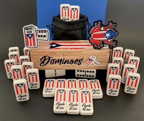 Puerto Rico Dominoes Bag Set Domino Tiles Boricua PR Puerto Rican Domino Set Classic Double six Dominos Adult Size Must Have (Comes with Travel Bag) no Wood Box
