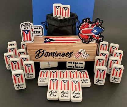 Puerto Rico Dominoes Bag Set Domino Tiles Boricua PR Puerto Rican Domino Set Classic Double six Dominos Adult Size Must Have (Comes with Travel Bag) no Wood Box