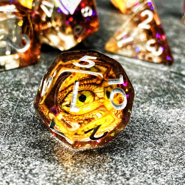Sage's Portal Animal Familiars Resin DND Dice Set Polyhedral Dice Set for Dungeons and Dragons RPG Pathfinder Tabletop TTRPG (Bottled Gold Dragon Eyes) - color: Bottled Gold Dragon Eyes